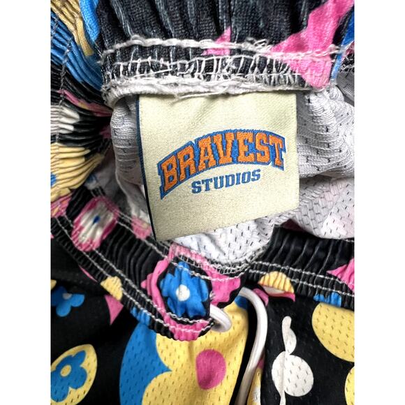 Men's Bravest Studios Multi-Color Floral Black Mesh Drawstring Shorts - XL - Picture 3 of 5